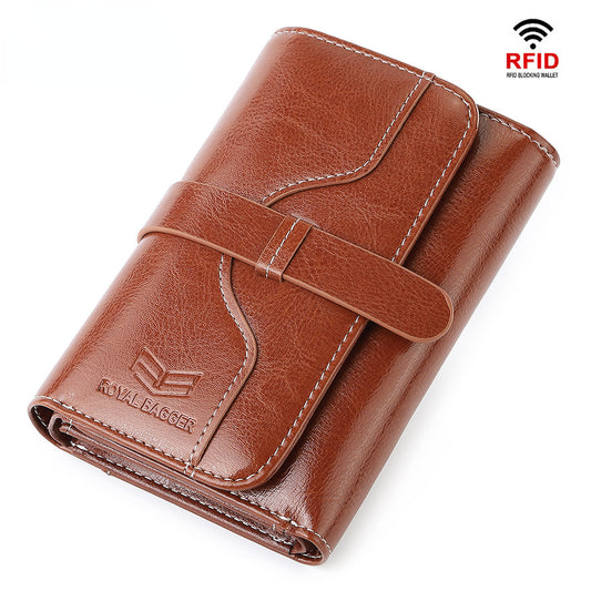 Royal Bagger RFID Block Short Wallets for Women Classic Smooth Genuine Cow Leather Female Purse Card Holder Elegant Lady Wallet