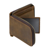 Royal Bagger RFID Short Wallets for Men Crazy Horse Leather Zipper Wallet Genuine Cowhide Simple Card Holder Coin Purse 1580
